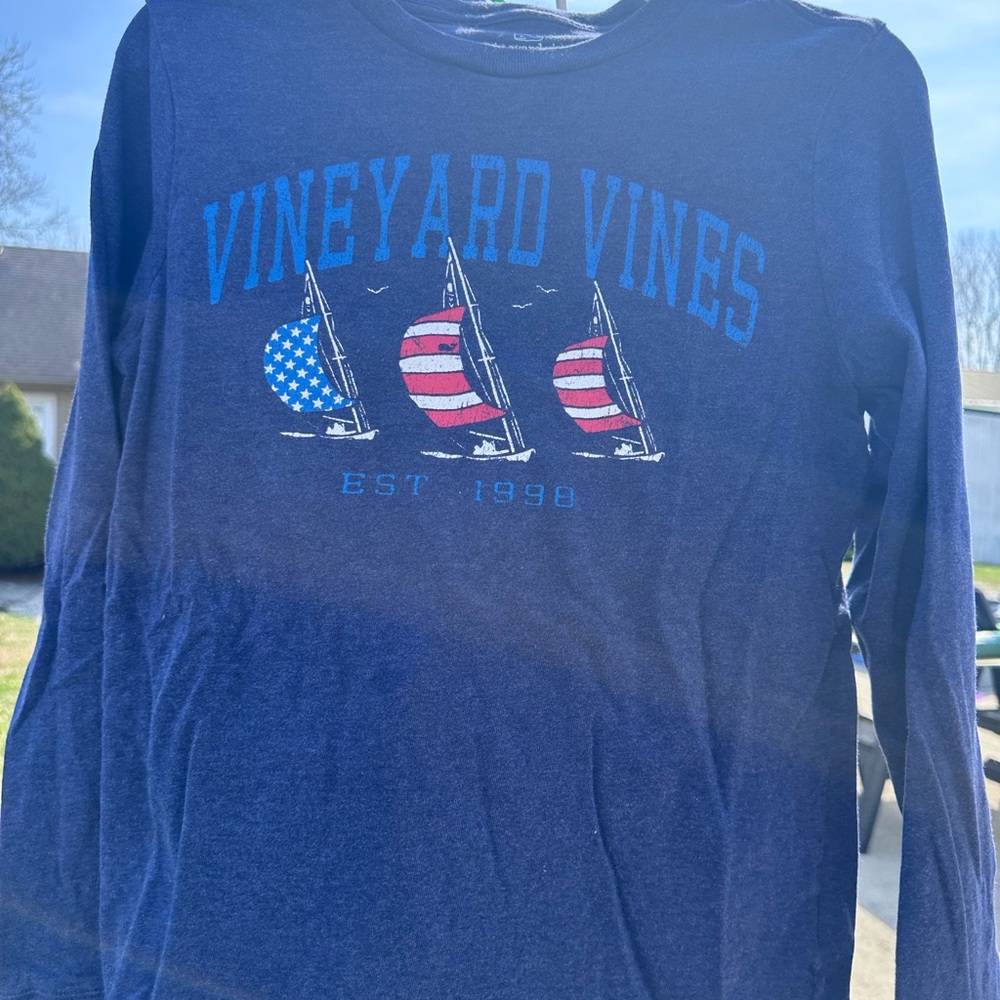 Vineyard Vines Kids' Dark Blue Sailboat Long Sleeve Tee